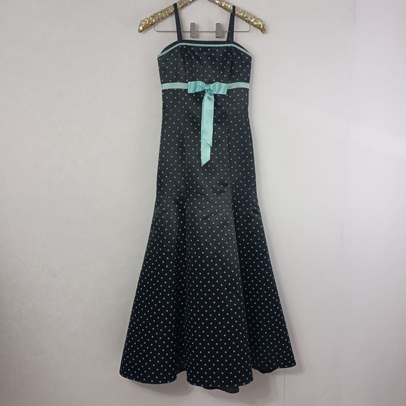 Vintage 90s Jessica McClintock Gunne Sax Black Polka Dots Formal Dress size 3/4 - Picture 1 of 9